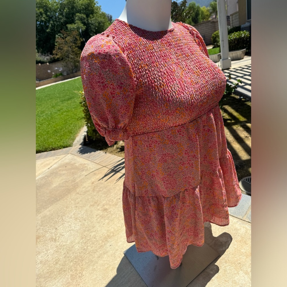 Womens Short Puff Sleeve Babydoll Lined Dress